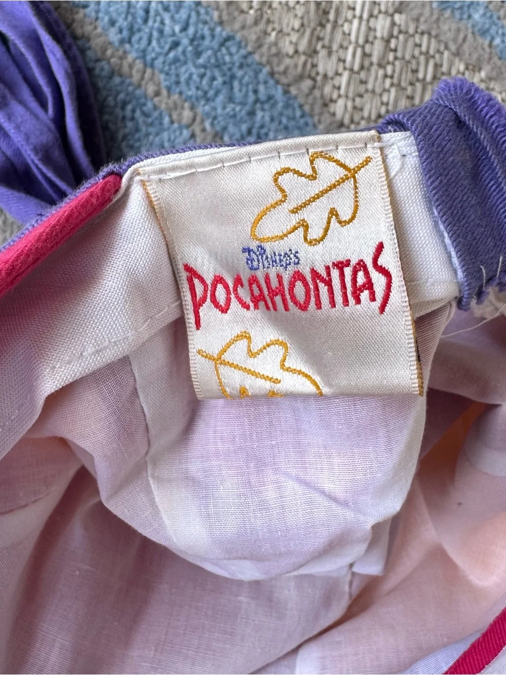 Vintage Disney Kids 90s Pocahontas Wide Duck Brim Tie Hat Pink Purple
